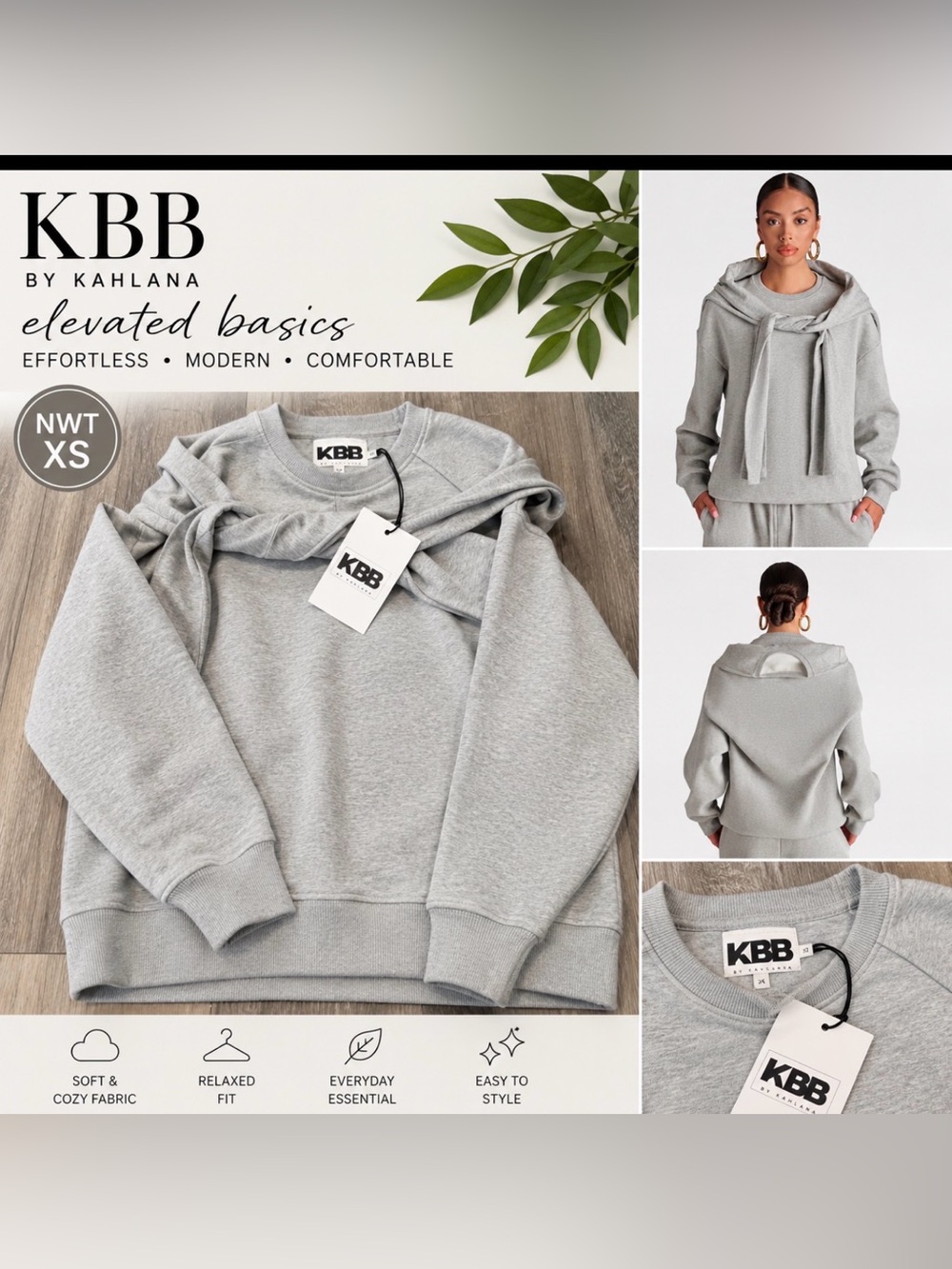 KBB by Kahlana Heather Grey Layered Sweatshirt – NWT